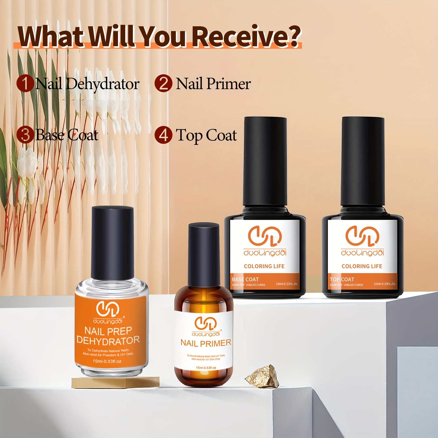Nail Dehydrator Primer - 4 szt. Top Coat & Base
