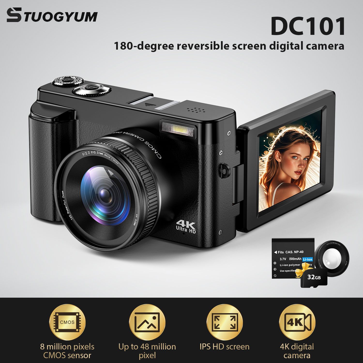 Beauty Makeup Camera - Kamera do vlogowania STUOGYUM 4K, aparat