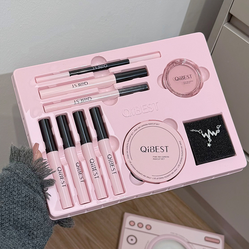 Beauty Makeup Camera - QIBEST Różowy Zestaw Kosmetyków do Makijażu: